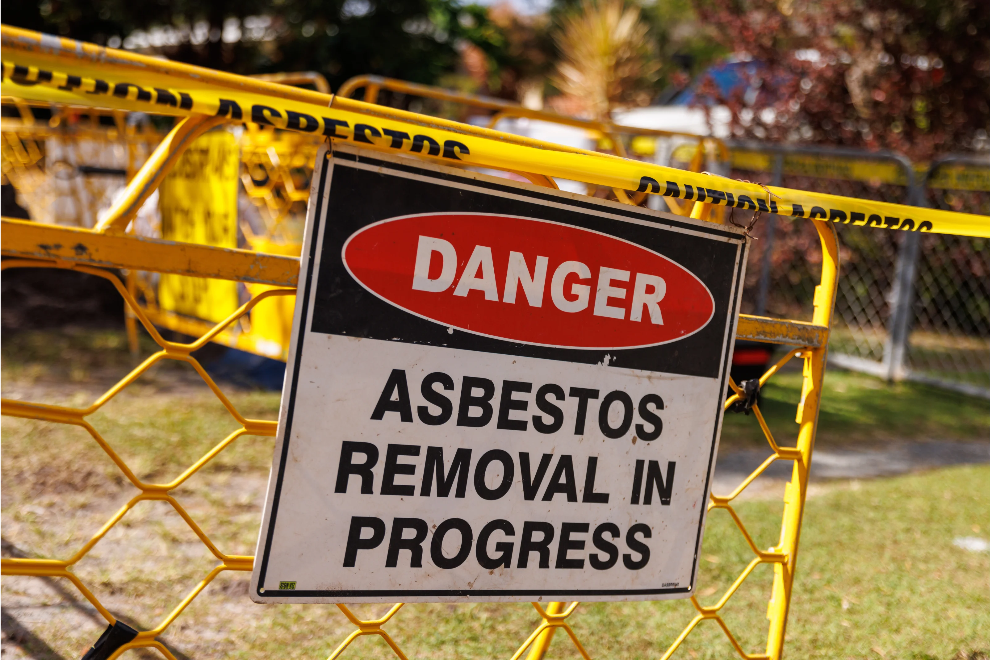 Asbestos warning signage at a licensed removal site in Mooloolaba