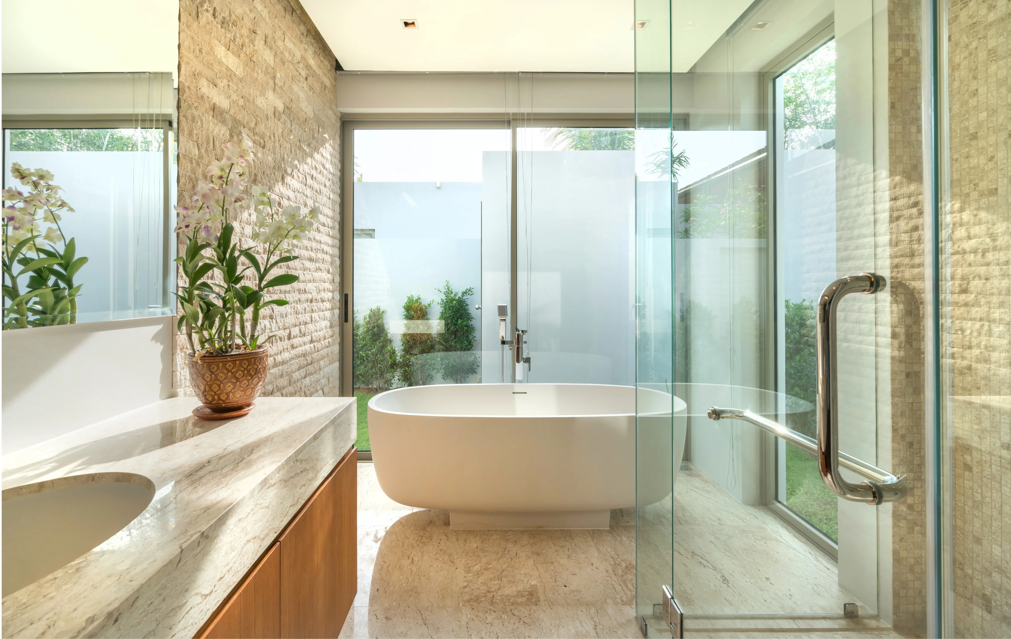 Modern bathroom renovation with freestanding bath in Perth